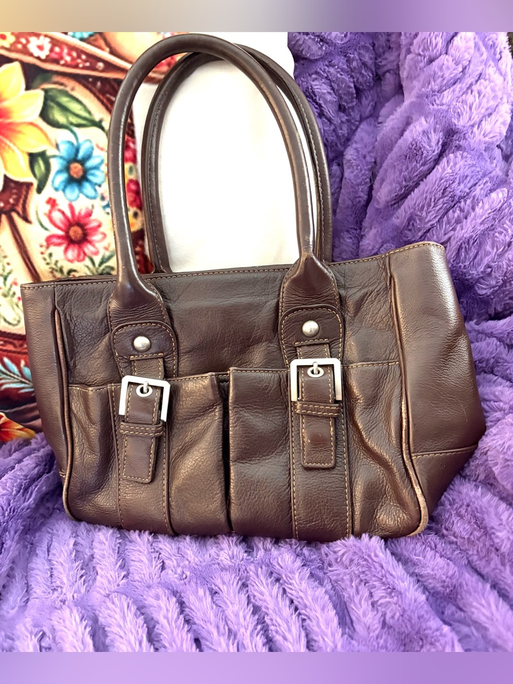 Audrey Brook Classic Brown Genuine Leather Tote Handbag. GUC.